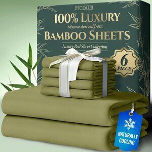 3- NIB Bamboo Sheets Queen Size 6pcs-Ultra Soft & Luxuriously Cooling, 17" Deep